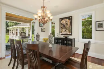 Formal dining room with French doors to back patio and covered outdoor living space