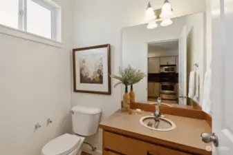 Powder room has a painted sink.