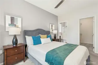 Primary bedroom includes 3/4 shower and walk-in closet.