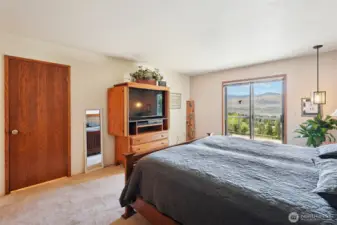 Primary bedroom on main level with slider to wrap around deck
