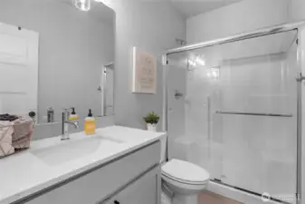 .75 bathroom adjoining bedroom on main floor