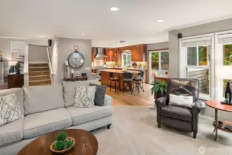 The family room flows into the kitchen.
