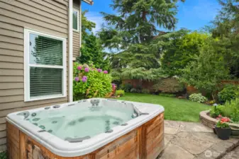 You'll love relaxing under the stars in the hot tub.