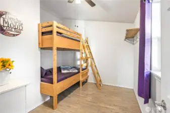 Full size bunk beds on second level