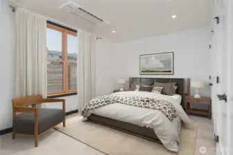 Virtually staged - Main floor primary bedroom with ensuite bathroom