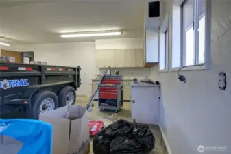 Large garage with work shop area