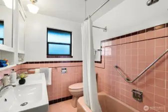 Period tiling in the main bathroom.