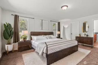Virtually stage primary bedroom