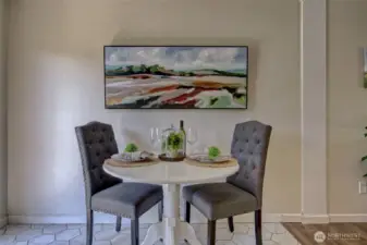In kitchen eating space.