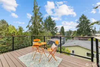 stylish south facing deck off the kitchen