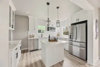 This home features a completely redone kitchen with all-new cabinets, countertops, and modern finishes.
