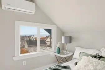 View of the sound out the primary bedroom, along with mini split for heating and cooling.