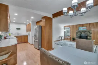 Ample cabinets and great work space. Corian counters and all appliances stay.