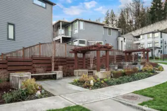 Passive Park with benches across the street from the house.