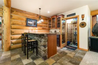 Wet bar & wine room on lower level