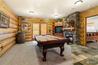 Pool table & stone gas fire place