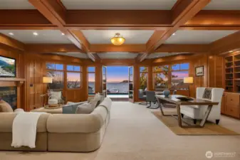 Brilliantly designed lower lake level with huge rec room with office space & built-ins. ~300+ bottle wine cellar just across the hall.