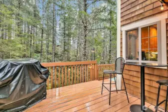 This is the deck off the dining room area. It is a great place to entertain or just have your morning coffee or tea! So serene and private.