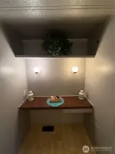 Bathroom counter across from vanity.