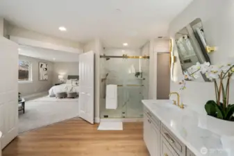 Shower in primary upstairs bathroom.