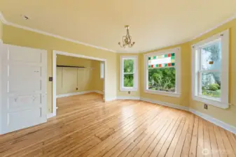 Spacious primary bedroom with massive walk-in closet.