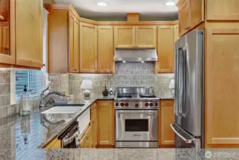 Stainless appliances including WOLF range.  Beautiful cabinetry.