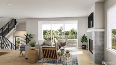 Main floor open concept rendering (Facade, Ext Colors, Interior Photos & Floor Plans for illustrative purposes only. Actual Facade, Ext Colors, Interiors & Floor Plans may differ.)