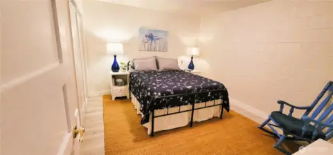 A spacious first-floor bonus room designed for versatility, offering ample guest accommodations alongside smart storage solutions. Cozy furnishings create an inviting retreat, perfect for relaxation or hosting visitors.