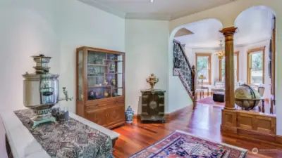 This inviting dining area offers a perfect blend of elegance and charm.