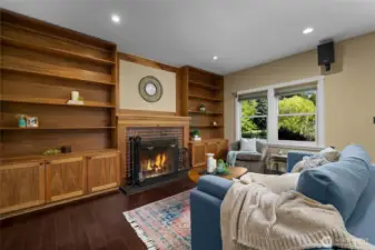 Wood burning fireplace.