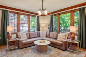 On the other side of the entry is the cozy lounging space.