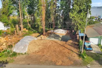 A close up view of building site.