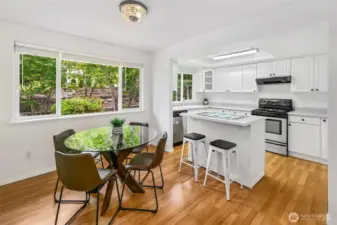 Dining room to kitchen, island is movable