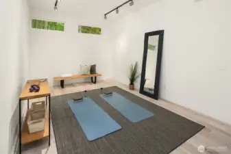 Converted from a 3-car garage, this insulated flex room includes heat and AC, offering versatile space that can be adapted as desired