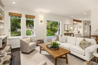 The family room opens to a beautiful deck and grassy yard.
