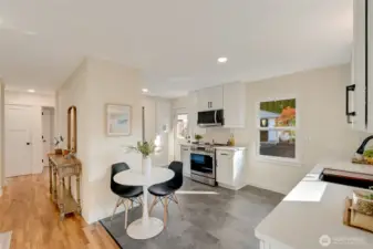 Space to dine, room for multiple cooks, and loads of cabinetry.