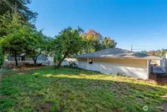 The lot continues:  see the additional space behind the garage. All level.
