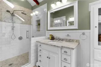 Freestanding soaking tub and separate
