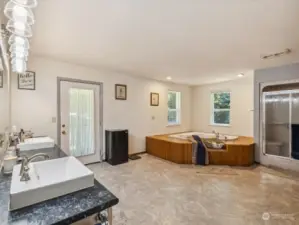Large primary bathroom with its own private balcony.