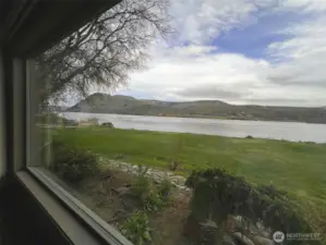 Looking upriver while sitting on one of the window seats.