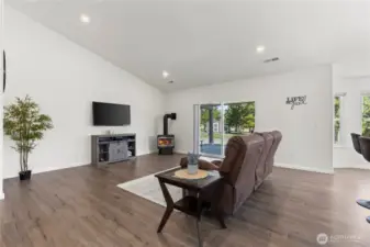 Great Room with triple pane sliding door