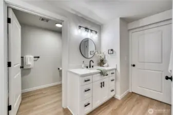 Beautifully redone bathroom.
