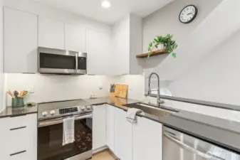 Stylish streamline cabinets offer plenty of storage