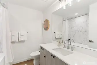 Lower level guest bath with large soaking tub!