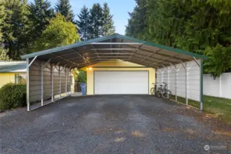 Carport and two car detached garage
