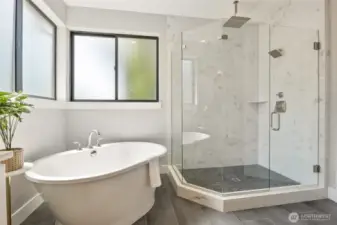 Take a relaxing contemplative soak, or an invigorating shower in this gorgeous space.
