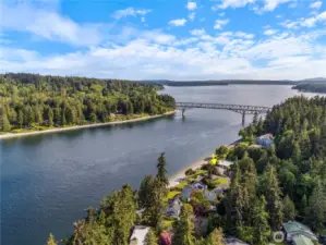 Aerial view looking towards Agate Pass Bridge.