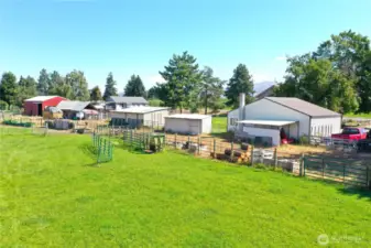 Rear of buildings and pasture