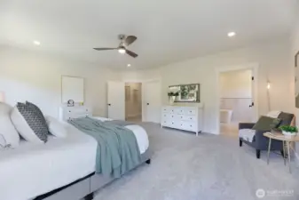 The closed door in the distance opens to the big walk-in closet.