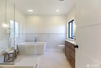 You are absolutely going to love this spa-inspired bath! No expense spared here. All stone, tile, glass surround shower, large soaking tub, dual vanity... everything with high-end finishes.